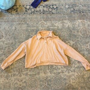 Aerie xs womens cropped button down collared shirt peach tan PERFECT CONDITION